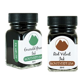Monteverde 60ml Core Fountain Pen Ink Bottle (30ml Emerald Green Ink Bottle G309EG, 30ml Red Velvet Ink Bottle G309RV)