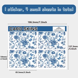 CREATCABIN 4Pcs Credit Card Skin Debit Card Sticker Blue Flower Personalizing Card Decor Waterproof Removable Bank Card Protecting Rfid Blocking Sticker for Credit Card Holders 3.3x2.1in