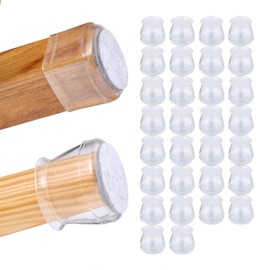 Relaxdays Chair Leg Caps, Set of 32, Felt Gliders for Chairs, Round Chair Leg Protectors, Scratch Protection, Chair Gliders, Transparent