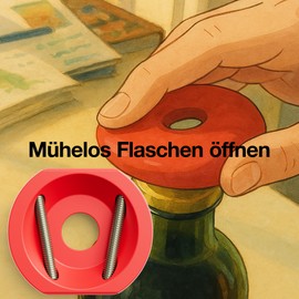 Bottle Opener for Seniors - Easy Open - Help Weak Hands/Arthritis Lid Opener - Fits Well in Hand - Screw Cap Opener/Opener for Bottles Lids/Twist Cap (1, Red)