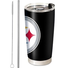 Ximerto Football Insulated Coffee Tumbler, 20oz Stainless Steel Vacuum Travel Tumbler Cup with Lid and Straw, Coffee Cup Mugs for Pittsburgh Cold or Hot Drinks