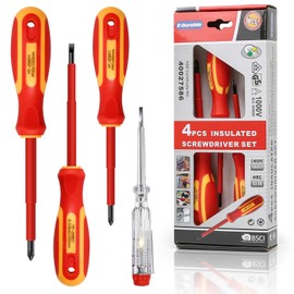 E·Durable 4pcs VDE Screwdriver Set, Magnetic Insulated Screwdriver Set to 1000v, Multifunctional Tool Kit Chrome Vanadium Screwdrivers TPR Handle for Home and Professional Use, Red