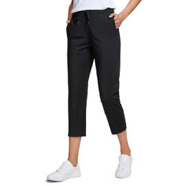 CRZ YOGA 4-Way Stretch Golf Capri for Women 23", Casual Yoga Dress Work Pants with Pockets Workout Athletic Travel Black X-Large