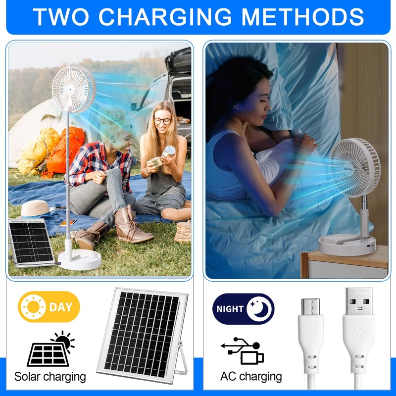 Aurelema Solar Battery-operated Portable Standing Fan with Solar Panel, 8"