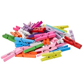 SHATCHI 100 Wooden Mini Clothes Pegs Arts & Crafts Mini Clips Natural Scrapbooking Photo Small Crafts Weddings Parties Baby Showers Photos 25mm Assorted Coloured