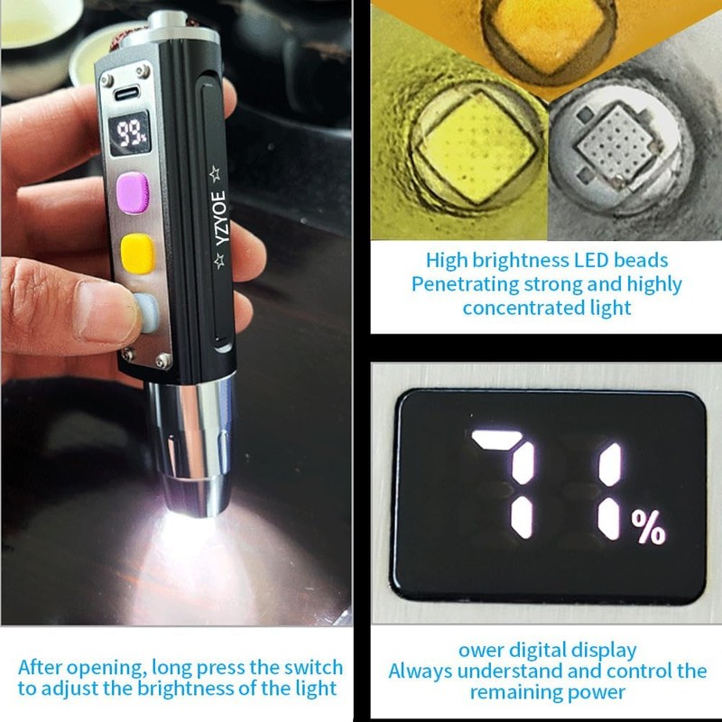 LED Three Switches Three Light Sources Jade Identification Flashlight, New
