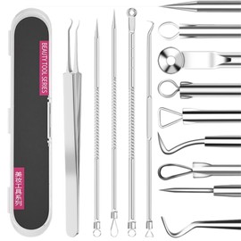 5PCS Blackhead Remover Comedone Extractor,Stainless Pimple Popper Tool，Curved Blackhead Tweezers Kit, Professional Stainless Pimple Acne Blemish Removal Tools Kit，Blackhead Extractor Tool