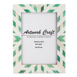 Artwork Craft Bone Photo Frame Aztec Pattern Inspired Vintage Table-Top/Wall Décor Chevron Art Boho Christmas Picture Frames (5x7 Inches, Green)
