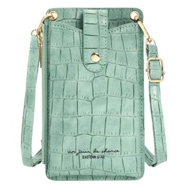 Monlyu Smartphone Pouch, Women's, Smartphone Shoulder Bag, Mobile Pouch, Diagonal Vertical, Wallet, Simple (F. Opal Green (Crocodile Pattern)