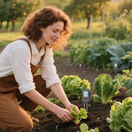 Soil Meter for Gardening, Multifunctional Soil Test Meter, 5-in-1 Earth Moisture Fertility Detector, Dirt Temperature Testing Device for Orchard Farm