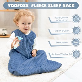 Yoofoss Baby Sleep Sack 6-12 Months with Plush Dots, 1.5 TOG Baby Wearable Blanket 2-Way Zipper Fleece Sleep Sack Soft Cotton Early Winter Infant Sleeping Sack Dark Blue & Navy (Medium)