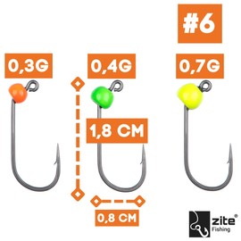 Zite Fishing Tungsten Pro Sharp Jig Hook Trout Neon Pack of 6 #6 Tungsten Jig Heads Trout UV Active Trout Hook with Tungsten Bead Teflon Coated Ultra Sharp for Rubber Bait UL Fishing