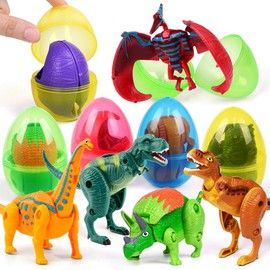 OCATO Easter Eggs Filled with Dinosaur Toys Jumbo Deformation Dinosaur Eggs Easters Egg Fillers Plastic Surprise Egg Easters Basket Stuffers Easter Party Favors for Kids Boys Girls Toddlers 6 Pack