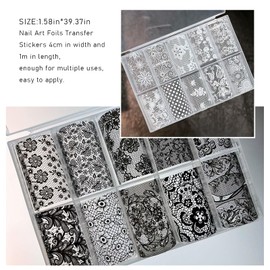 20 Rolls Black White Lace Foil for Nails Lace Nail Foil Transfer Sheets Flower Nail Decals for Nail Art Nail Foils Transfer Nail Art Nail Stickers Nail Transfer Foil(Style B+E)