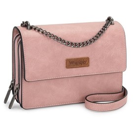 Wrangler Flap Crossbody Purse for Women Shoulder Bag Vintage Wallets with Chain:_Pink