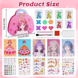 Aomig 8 in 1 Princess Sticker Book Crafts, Princess Dress Up Game Sticker Makeup Bag for Kids, Makeup Princess Books for Dress Up Play, Make Up Play on Paper for Children Ages 4 5 6 7 8 9+ Year Old