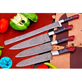 Damascus CUSTOM HAND MADE FORGED DAMASCUS STEEL CHEF KNIFE SET KITCHEN KNIVES 1231