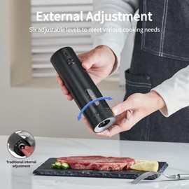 2Pack Electric Salt and Pepper Grinder Set USB Rechargeable with LED Light, External Adjustable Coarseness Top feeding Large Capacity Automatic Salt Pepper Mill Grinder for Kitchen, Restaurant