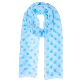 Elerevyo Women 1950s Retro Polka Dots Chiffon Scarf, Lightweight Soft Sheer Long Head Wrap Shawl Scarves for All Season 160x50cm/63.0x19.7 Sky Blue