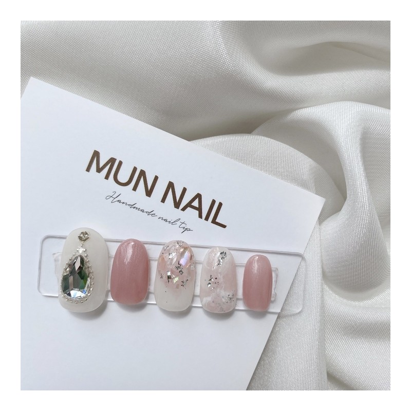 MunNail Lovely Mother of Pearl Nail Tips - Long Point