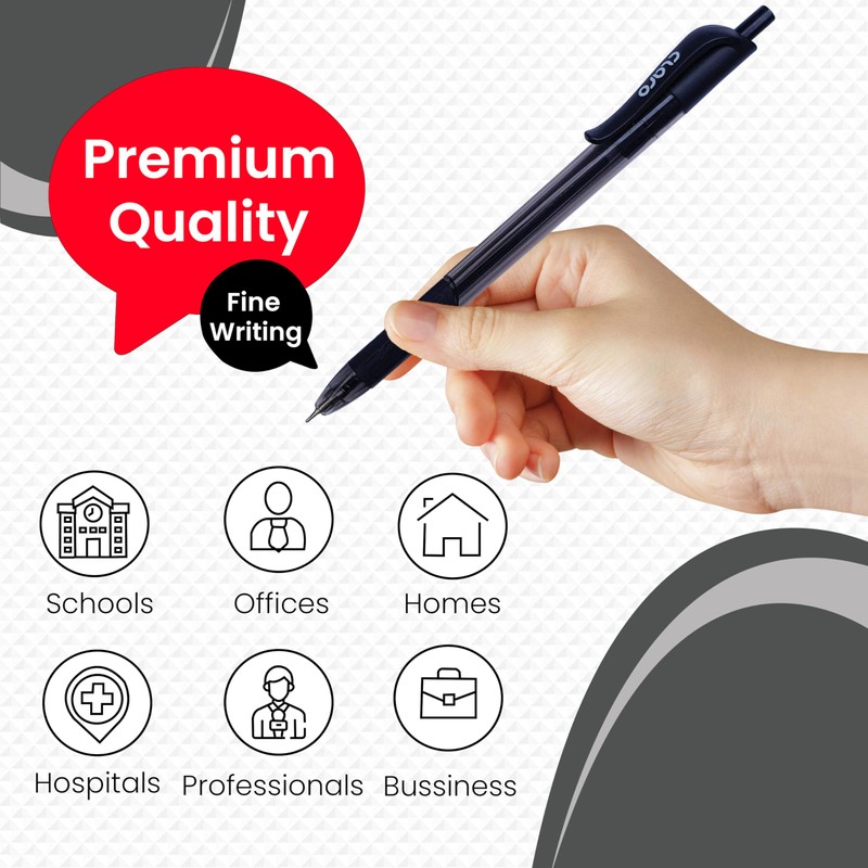 CLARO Trion Grip RT Retractable Ballpoint Pens, BLACK, Fine Point