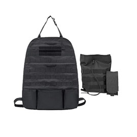 Tactical MOLLE Vehicle Back Seat Cover, Vehicle Organizer, Constructed of Durable Nylon, One Size Fits Most Vehicles (Seat Cover with Extra Pouches, Black)