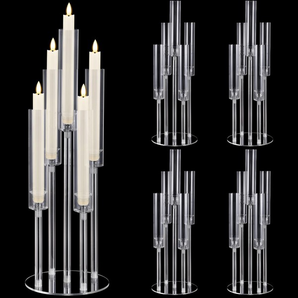 4 Pcs Candelabra Centerpieces for Tables, 5-Arm Crystal Clear Candle
