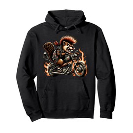 Motorcycle Beaver Punk Rocker Biker Flames Pullover Hoodie