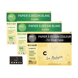 2 Hüllen für Zeichenpapier, weiß, 24 x 32 A, Körnung 12 Blatt, 180 g/m² + 1 Tasche für Zeichenpapier, halbfarbig, Schwarz, 12 Blatt 160 g/m² + 1 Klebeindex Blumie (2 weiß + 1 schwarz)