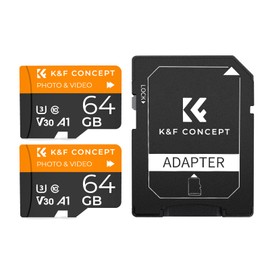 K&F Concept Micro Card, 64GB, Set of 2, Micro Card, Micro Memory Card with Conversion Adapter, UHS-I, U3, C10, V30, A1, Full HD, 4K Videos, Up to 95MB/s for Home Security Cameras, Cameras, Trail