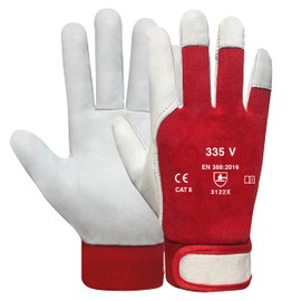 DOJA Barcelona Leather Work Gloves with Velcro Fastening 6 Pairs Leather Gloves Size 9/L Mechanic Gloves Men/Women Gardening Gloves Thorn Proof Assembly Gloves Protective Gloves