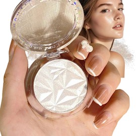 Diamond Shine Highlighter Powder Makeup Palette - Face Highlighter Palette with Long-Lasting Lightweight Shimmer Colors for Highlighting and Contouring (Pearl White)
