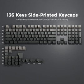 YUNZII Black Gray Gradient PBT Keycaps, 136-key Double Shot Dye Sub Dual-Process Keycaps, Side Printed Shine Through Keycaps Custom Keycaps Set, Mechanical Keyboard keycaps for Gaming Keyboards