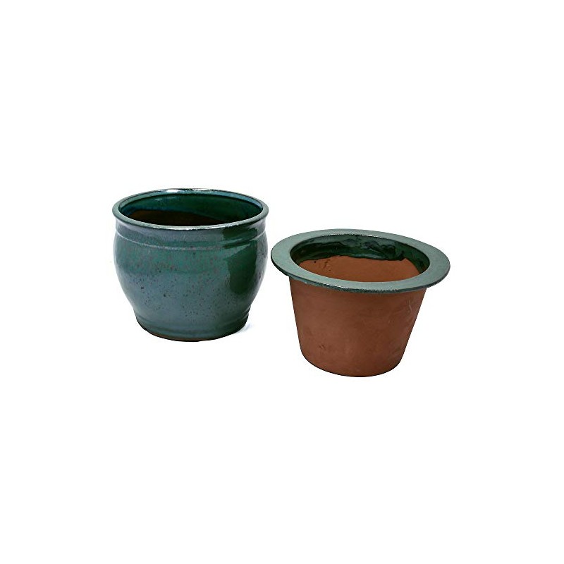 8" Jade Green Ceramic Self Watering Planter with 6" Opening