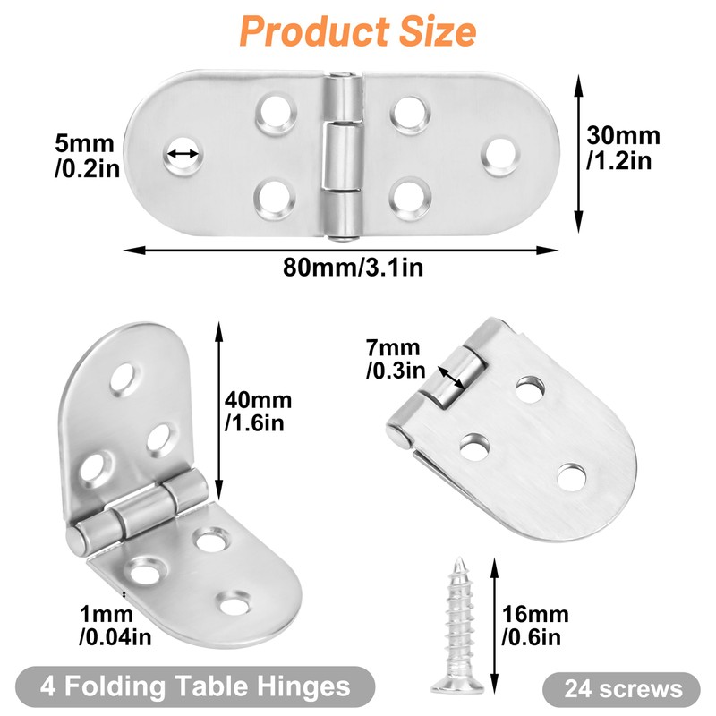 Pack of 4 Hinge, 180 Degree Hinge, Foldable, Zinc Alloy