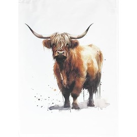 Half a Donkey The Highland Cow Large Cotton Tea Towel