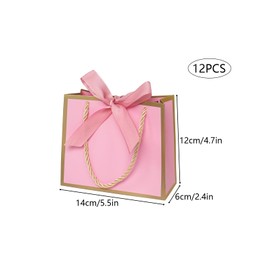 12Pcs Mini Gift Bags with Ribbons, Extra Small Pink Gift Bags with Handles Party Favour Bags Thank You Gift Bags for Birthday Wedding Baby Shower (5.51× 2.36× 4.72 inches), Pink Ribbons