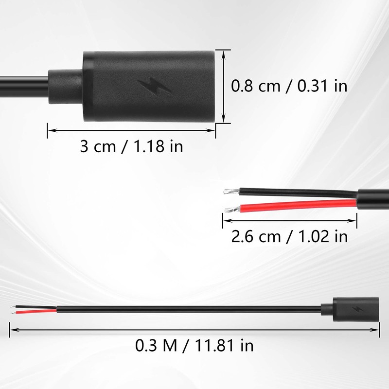 GINTOOYUN 2PCS 2Pin Extension Cable USB C Female Plug Bare
