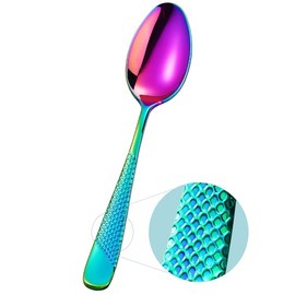 Xideman® Premium 6-Piece Hammered Soup Spoon, Tablespoon, 18/10 Stainless Steel, 20.2 cm Large Spoon Set, Table Spoon for Home, Kitchen or Restaurant, Dishwasher Safe (Colourful)