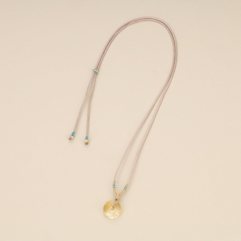 COAI Women's Citrine Donut Pendant Necklace with Khaki Chain for