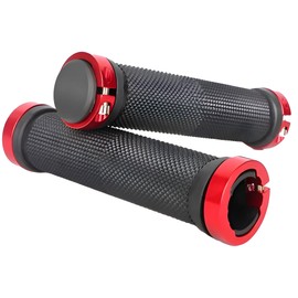 JacobsParts Double-Sided Aluminum Locking Bicycle Mountain Bike Handlebars Grips, Red