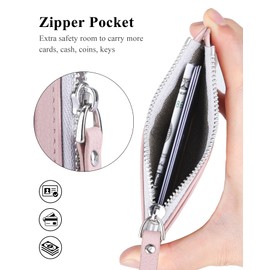 Teskyer Women Card Holder Wallet, Slim Credit Card Wallets, Minimalist, RFID Blocking, 1 ID Window, with Zipper, Holds up to 8 Cards, Rose