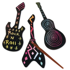 Scratch Artist Guitar Shapes, Cardstock Acoustic & Electric Guitars. for Kids & Adults, Incl. 16 Each of 3 Different Guitars & 48 Reusable Scratch Tools. Guitars are 7 to 9" L. 48 Total Projects.