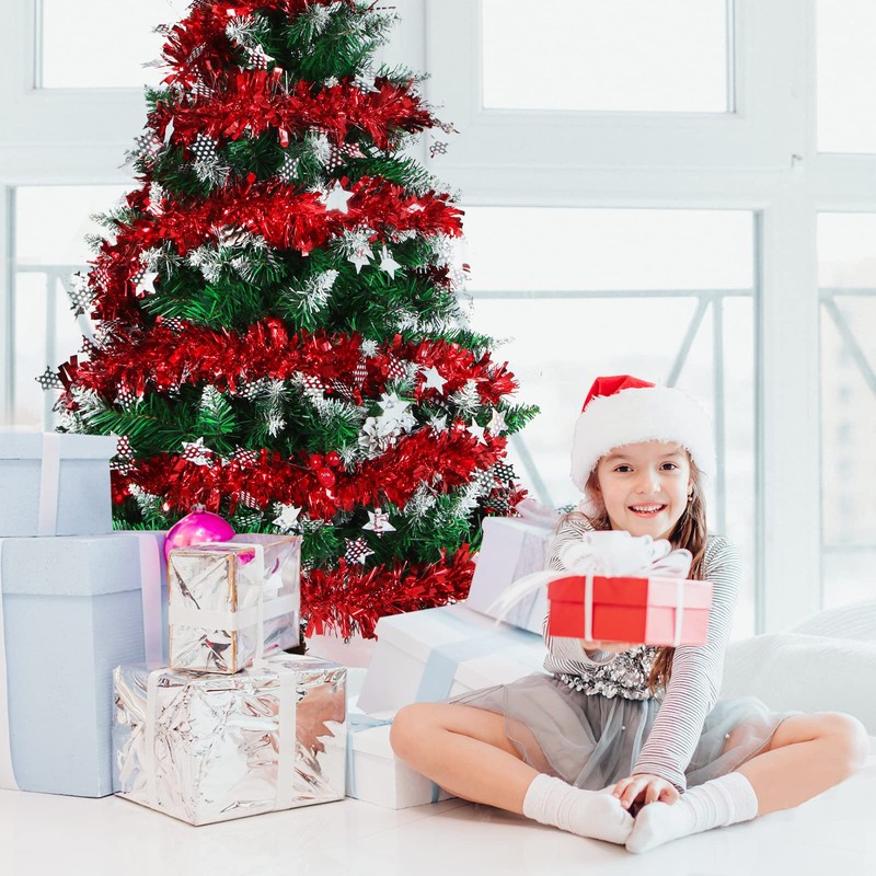 Sprinlot Christmas Garland, Red, Pack of 4 Tinsel Garlands, Shiny