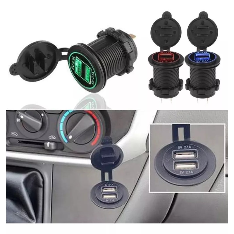 Dolores 12v 2.1a Para Cargador Iluminado Usb Doble Salida Coche