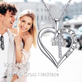POPLYKE Heart Cross Necklace for Women 925 Sterling Silver Cross Necklace Heart Necklaces Cross Jewelry Christian Necklace for Women