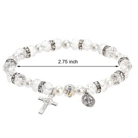 Hanaoops Bracelets for Women Crystal Bead Cross Bracelet Christian Crystallized Beads Rosary First Holy Communion Bracelet Baptism Gifts for Girls and Ladies