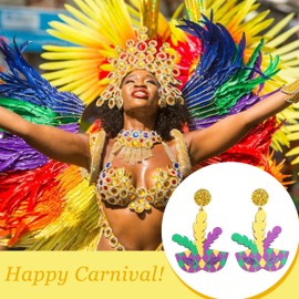 Mardi Gras Earrings Mardi Gras Outfit Shirts for Women Acrylic Carnival Dangle Earrings Jewelry Mardi Gras Accessories for Women