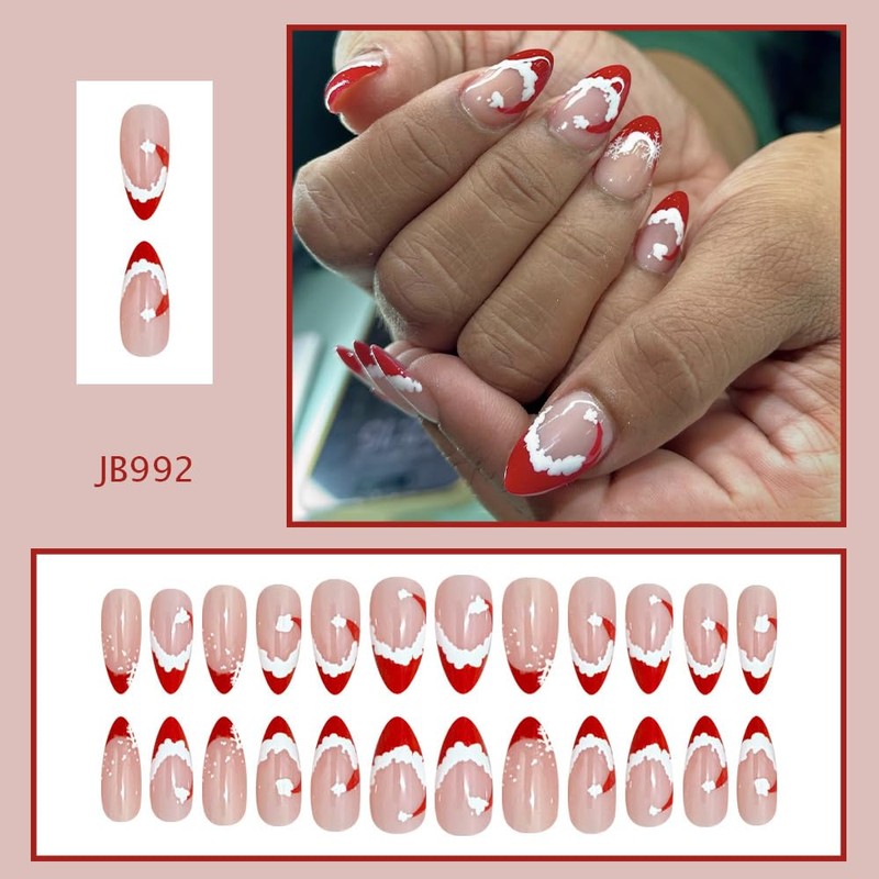 24pcs Christmas Press On Nails Medium Almond Fake Nails Santa