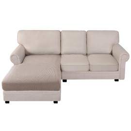 BellaHills Sofa Seat Cushion Covers High Stretch Jacquard Fabric Couch Seat Slipcover Protector for Chaise Sofa with Elastic Bottom (Chaise, Sand)